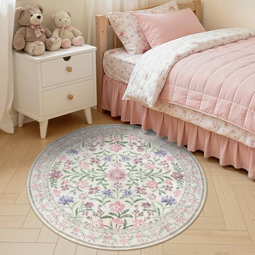 Lahome Light Purple 4ft Round Accent Rug, Small Circle Soft Mat for Nursery