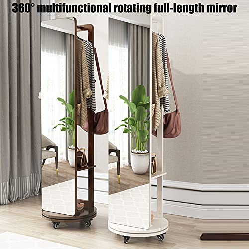 Solid Wood Household Full-Length Mirror Hanger One Full-Length Mirror Rotating Floor Mirror Wardrobe Mirror Fitting Mirror White