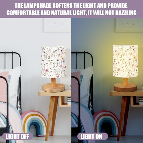 Wildflower Kids Table Lamp for Bedroom Kids Bedside Lamp with Linen Wooden Nightstand Cartoon Nursery Lampshade for Girls Boys Living Room