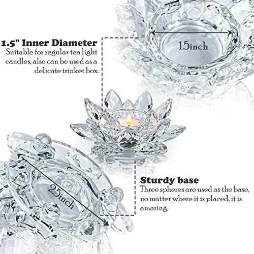 Crystal Lotus Flower Tealight Candle Holders/Glass Tea Light Candlestick Decor Decoration for Christmas Home Wedding Party… (Clean 2pcs)