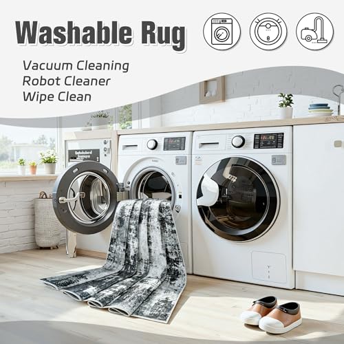 5x8 Area Rugs for Living Room: Washable Soft Black Abstract Bedroom Carpet