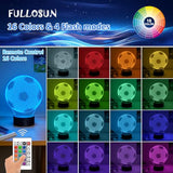FULLOSUN Kids Night Light Soccer 3D Optical Illusion Lamp with Remote Control 16 Colors Changing Football Birthday Xmas Valentine's Day Gift Idea for Sport Fan Boys Girls