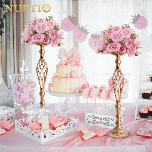 NUPTIO Gold Centerpiece Stand for Table, Twist Style, 22.8" Tall, 2 Pcs