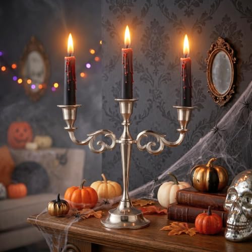 3 Arm Candelabra Taper Candle Holders Decorations Indoor Kitchen Décor Table Candles Candlestick Candelabra Centerpiece (Silver)