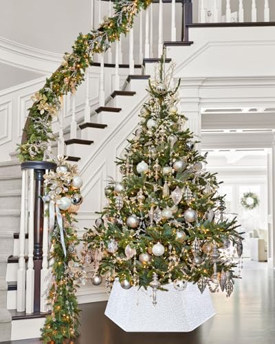 White Christmas Tree Collar for 9 ft Tree Foldable 31.49 Inch Sequin Christmas Tree Ring Velvet Tree Skirt Cover for Xmas Pencil Tree Holiday Decor