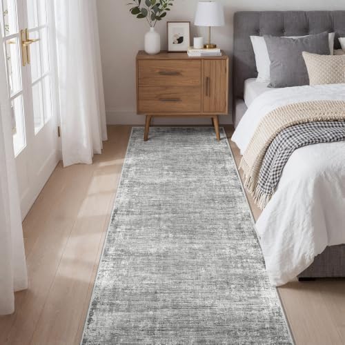 2.5 x 8 Kitchen Runner Rug for Hallways, Grey Washable Runner Rugs