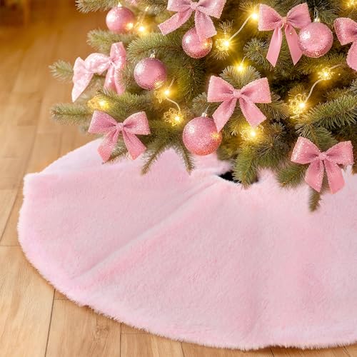 Christmas Tree Skirt 36 inch Faux Fur Pink Tree Skirt Xmas Decorations