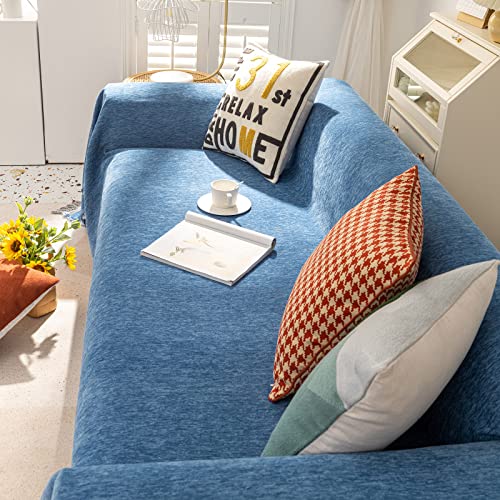 VClife Boho Couch Cover, Dog Sofa Cover for 1 Cushion Couch, Blue,71"X91" | Premium Thick Chenille, Multi-Use Furniture Cover, Compatible with Armchair, Loveseat, Standard, L-Shape & Sectional Sofa