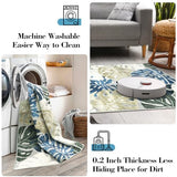 Wonnitar 2x6 Washable Runner Rug, Blue Leaf Kitchen Rug Runner with Rubber Backing, Tropical Coastal Low Pile Entry Carpet Soft Non-Shedding Bedside Mat for Bedroom Entrance Laundry