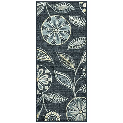 Maples Rugs Reggie Bohemian Floral Print Runner Rug, 1'8 x 4', Persian Blue
