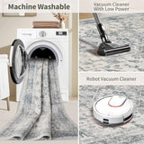 Rugxara 2x6 Washable Runner Rug, Non Slip Boho Runner Rugs for Hallway, Kitchen, Entrance, Bathroom, Laundry Room, Soft Ultra-Thin Entryway Carpet, Throw Low Pile Retro Imitation Carpet, Blue Grey