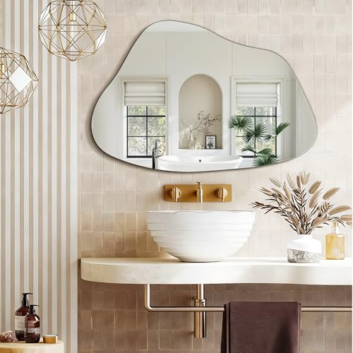 FICTOR Irregular Asymmetrical Wall Mirror, 36" x 24" Modern Decorative Mirror for Entryway, Bathroom, Bedroom, Living Room, Dining Room