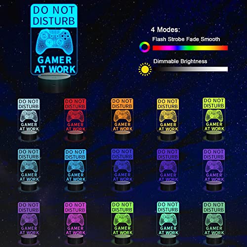 YuanDian Do Not Disturb Gamer at Work Night Light,Gamepad Graphic Video Games Gamer Gift Funny 3D Illusion Lamp 16 Colors Changing Touch & Remote Control for Men Teenagers and Kids