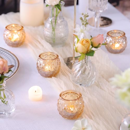 12 Pcs Gold Glass Candle Holders-Round Tea Light Holders