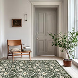 3x5 Rug Machine Washable Rugs：Boho Area Rugs Floral Rug for Living Room,TPR 3x5 Non Slip Dark Green Rugs for Under Table Carpet for Laundry Room Kids Room Dining Room