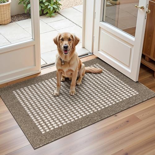 Indoor Door Mat 2x3ft, Absorbent Muddy Mats for Dogs, Low-Profile Entrance Welcome Mat with Non-Slip Rubber Backing, Washable Runner Carpet for Hallway,Entryway,Kitchen(Brown)
