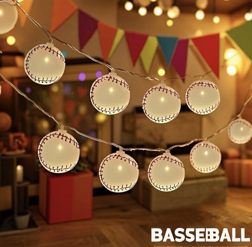 Baseball String Lights 20 LED 14FT Baseball Decor Battery Powered Indoor/Outdoor for Boys Room Ball Sport Theme Party Decorative,Birthday,Football Lovers Gift