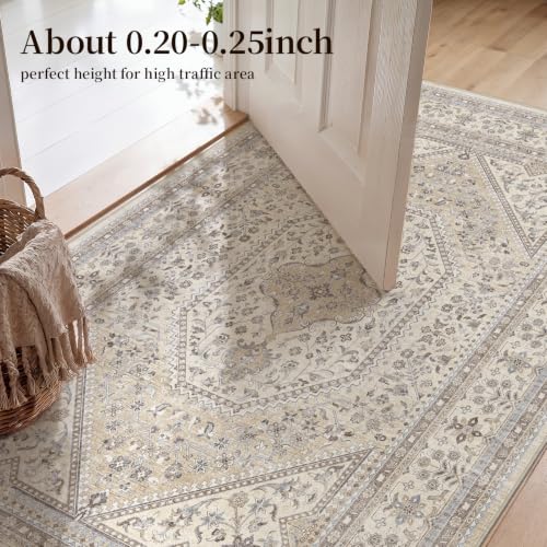 2x5 Washable Hallway Runner Rug - Non-Slip Vintage Throw Rugs Beige Gray