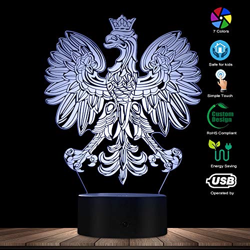 The Geeky Days Polish Coat of Arms Polska 3D Optical Illusion USB Light Home Decor Patriotic Polish Eagle Falcon LED Novelty Desk Night Lamp