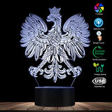The Geeky Days Polish Coat of Arms Polska 3D Optical Illusion USB Light Home Decor Patriotic Polish Eagle Falcon LED Novelty Desk Night Lamp