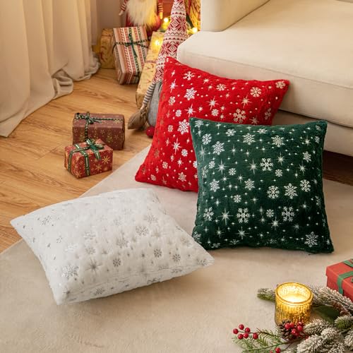 MIULEE Christmas Decorations Pillow Covers 20x20 Ivory Silver Snowflake