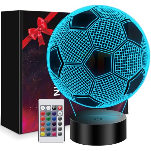 Soccer Gifts for Boys 8-12, 3D Illusion Soccer Lamp Gifts for Kids Teens Boys Girls, 5 6 7 8 9 10 11 12 Year Old Boy Birthday Gifts for Kids Children, Boys Room Decor