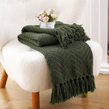 BATTILO HOME Olive Green Chenille Throw Blanket for Bed, Knit Throw Blanket,Super Soft Warm Home Decor Throw Blanket with Tassels for Couch,Sofa and Living Room,50" x 60"