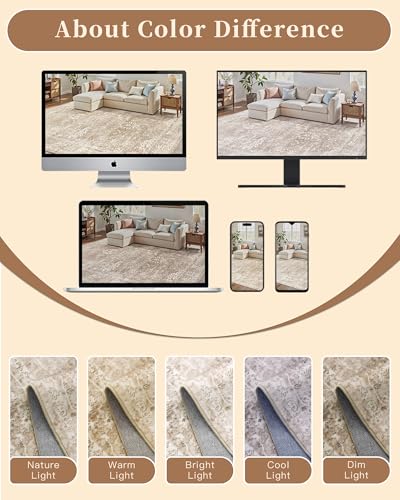Madane Washable Runner Rug 2x6, Kitchen Hallway Runner Rug with Non-Slip Rubber Backing, Vintage Soft Low Pile Carpet Runner for Entryway Laundry Bathroom Bedroom Living Room (2 x 6, Beige/Brown)