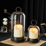 5"&4" Metal Candle Holder with Handmade Glass Dome in Brass & 2 Timer Candles, Set of 2 Versatile Hurricane Glass Candle Holders for Pillar Candles & Plants