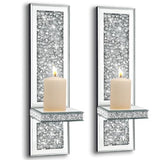 Pibeyer Crystal Crush Diamond Wall Candle Holder Set of 2, Silver Mirrored Candle Sconces, Home Wall Decoration for Living Room,Dining Room & Bedroom
