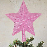 10 Inch Christmas Tree Topper, Pink Star Tree Topper Glittered Christmas Tree Decorations for Indoor Home Décor (Pink)