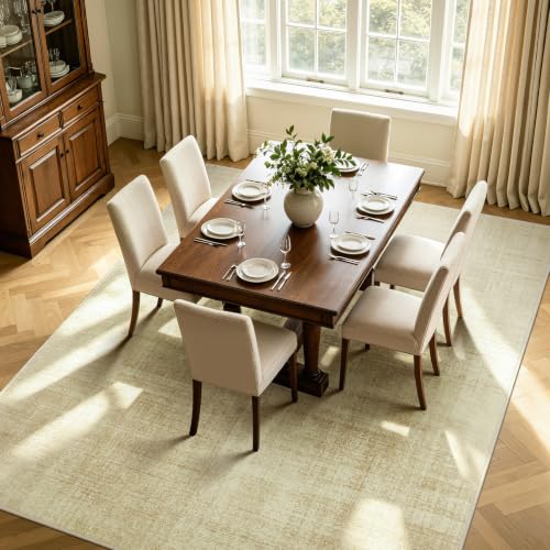 Joydeco 5x7 Area Rug Classic for Living Room Bedroom Kitchen, Beige | Neutral Non Slip Soft Washable Fade Resistant Pet Friendly Foldable