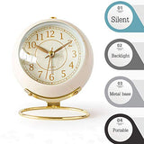SHISEDECO Small Tableclocks Classic Non-Ticking Tabletop Alarm Clock with Backlight, Battery Operated Astronaut Deskclock with HD Glass for Living Room Bedroom Bedside Indoor Decor (White)