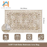 LOKHOM 3x5 Washable Area Rug, Boho Floral Non-Slip Kitchen Area Mat, Beige