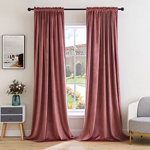 MIULEE Dusty Rose Rod Pocket Velvet Curtains, Soft Luxurious Pink Curtain for Home Decor 2 Panels Set Heavy Room Darkening Curtains for Privacy Bedroom Living Room Window, W52 x L84