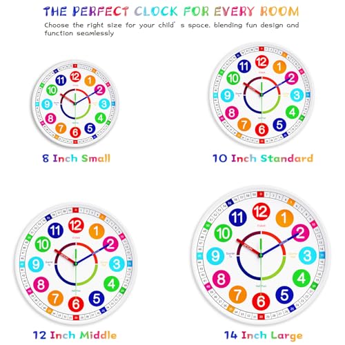 Kids Wall Clock - Non-Ticking, Battery-Operated Time Teaching Clock for Kids, Ideal for Children’s Bedrooms, Playrooms, and Stylish Home Décor – White, 12 Inch