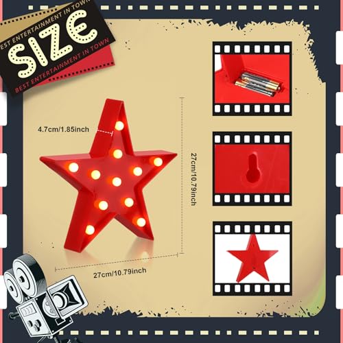 Tuanse 2 Pcs Movie Night Supplies Movie Theater Decor Film Clapper Board Accessory and Marquee Light LED Star Sign Props for Moving Night Decorations Party Supplies