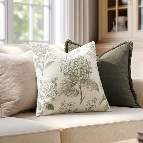 Set of 2 Decorative Floral Pillow Covers 18x18 Inch Light Green
