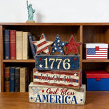 4th of July Table Decorations Patriotic Memorial Day Tiered Tray Decor Wooden Star Block Signs Independence Farmhouse 250th July Fouth Centerpiece for Tables Wooden Sign for Home Decor