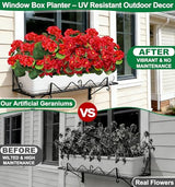 8 Bundles Artificial Geraniums Flowers for Outdoors Summer Decor, Fake Cemetery Flowers Silk Red Flower UV Resistant No Fade Faux Plants for Hanging Porch Garden Home Planter Patio Cemetery Decor
