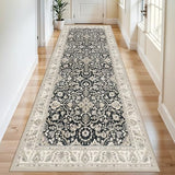 4x10 Rug Runner Non Slip: Washable Area Rugs for Wide Hallway - Soft Vintage Farmhouse Runners for Kitchen Bedroom Dining Room Living Room Entryway - Stain Resistant Low-Pile Thin Carpet Black Beige