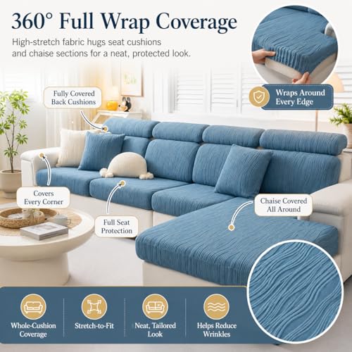 Stretch Sofa Slipcover, 2026 Upgraded Non Slip Couch Cover with Adjustable Straps, Pet Dog Cat Friendly Furniture Protector for 3 Seater, Washable for Living Room