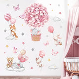 decalmile Animals Hot Air Balloon Wall Decals Flowers Balloons Elephant Bear Wall Stickers Baby Nursery Girls Bedroom Toddler Room Wall Decor