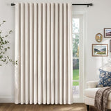 INOVADAY Thermal Sliding Door Curtains 100% Blackout Curtains for Bedroom, Sliding Glass Door Drapes Extra Wide for Patio Linen Textured Farmhouse Window Treatment, Beige, 1 Panel, W100xL84