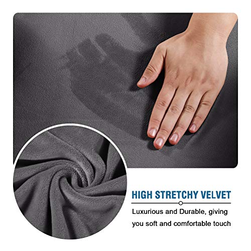 H.VERSAILTEX Rich Velvet Stretch 2 Piece Cover Chair Slipcover Sofa Cover Furniture Protector Couch Soft with Elastic Bottom Chair Couch Cover with Arms Width Up to 49 Inch(Chair,Grey)