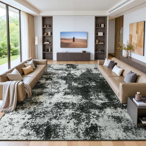 9x12 Back Grey Large Washable Area Rug Non-Slip Faux Wool Rug