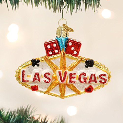 Old World Christmas Las Vegas Sign Glass Blown Ornament for Christmas Tree, Handcrafted Holiday Decoration, Gamble Collection