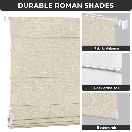 UNISHADES No Drill Cordless Roman Shades, 35×60 in, Beige | 100% Blackout Fabric, UV Protection, Protecting Privacy, room darkening