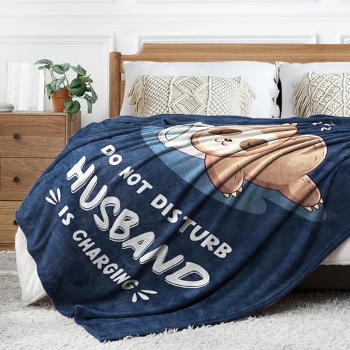 Leebbsin Funny Gifts for Husband Fathers Day, Husband Birthday Gift, Husbands is Charging Sloth Blanket, Anniversary Wedding Gifts for Husbands from Wife, Gift for Him Christmas 60" x 50"