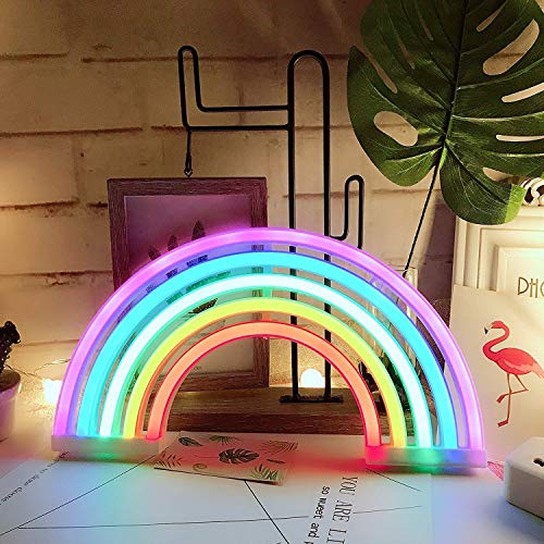 QiaoFei Rainbow Light Signs for Kids Gift LED Rainbow Neon Signs for Wall Decor Bedroom Decorations Home Accessories Party Holiday Battery or USB Operated Table Night Lights